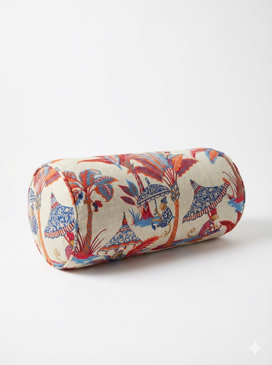 Cojín Rulo o Bolster Decorativo - Estampado Monos y Palmeras - Imagen 2